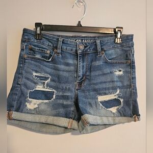 American Eagle Outfitters Women's Blue Distressed Denim Shorts | Size 8
